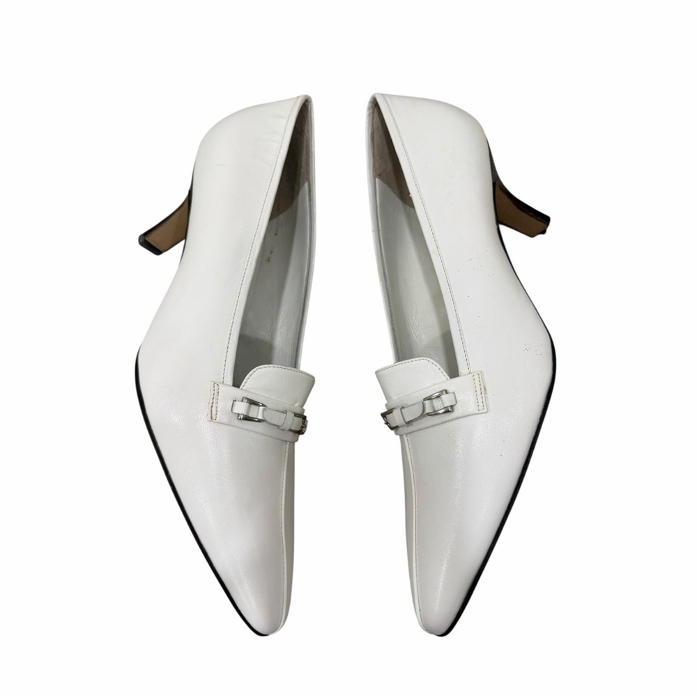 Prada Milano White Leather Kitten Heel Pumps Pointed Toe Size 38 - Picture 6 of 9